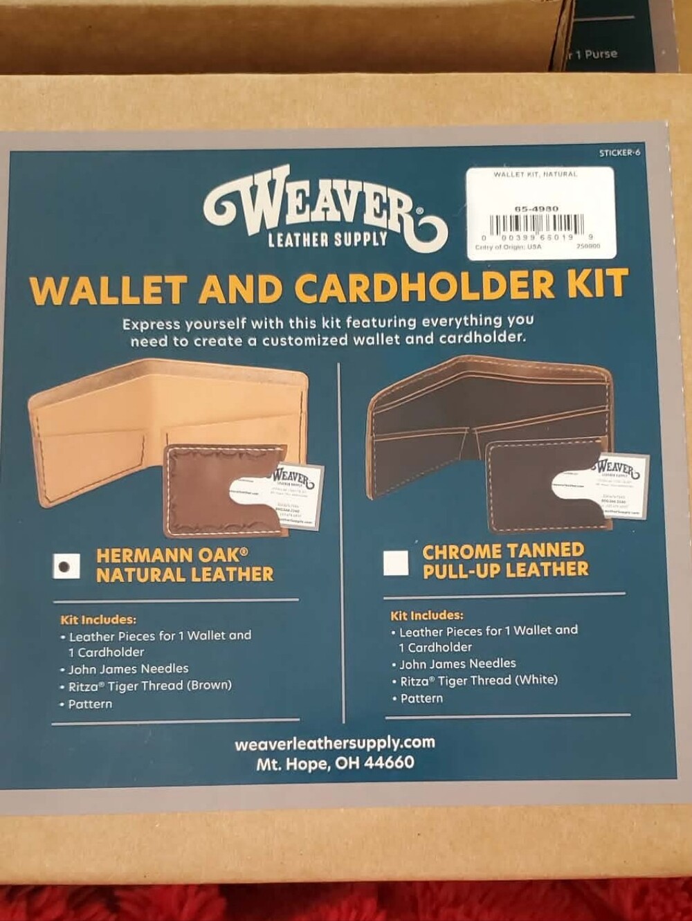Weaver Leather DIY Natural Hermann Oak Leather Wallet Kit